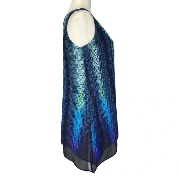 Worthington Blue Green Snakeskin Print Handkerchief Hem Sleeveless Tank Blouse S - Picture 5 of 14